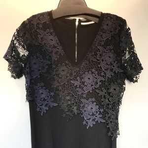 T Tahari Black dress with blue and black lace overlay Size 10
